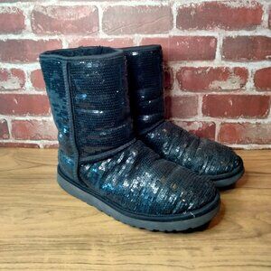 UGG Womens Boots Size 8 Black Sequin Winter Shoes